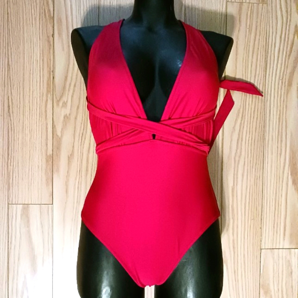 Cupshe womens red tie adjustable swimsuit open back one piece